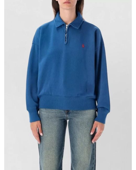 Polo Ralph Lauren Blue Cotton Relaxed-Fit Half-Zip Sweatshirt