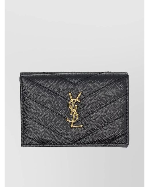 Saint Laurent Gray Leather Quilted Trifold Wallet