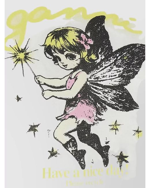 Ganni White Organic Cotton Fairy Print T-Shirt