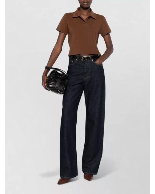 Saint Laurent Brown Cropped Cotton Polo Shirt Short Sleeves