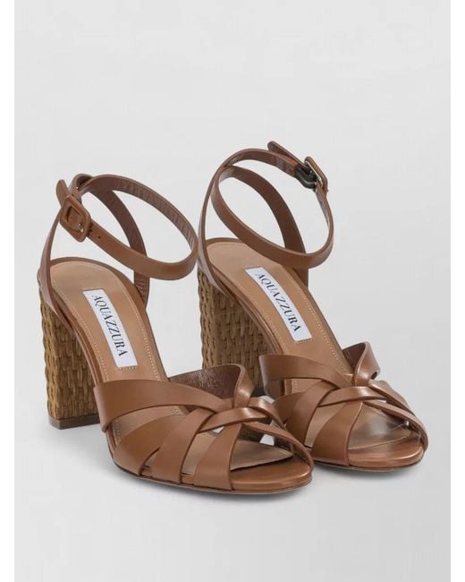 Aquazzura Brown Copacabana 85Mm Leather Ankle Strap Sandals