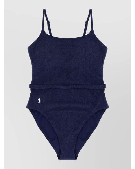 Polo Ralph Lauren Blue Kennedy One Piece Swimsuit Belted Waist Straps