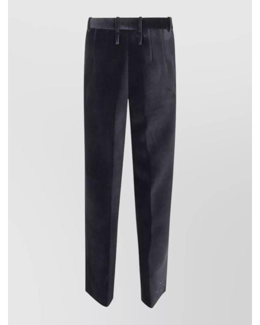 Jil Sander Blue High Waist Trousers Belt Loops Pleats Velvet for men