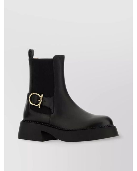 Ferragamo Black Leather Ankle Boots
