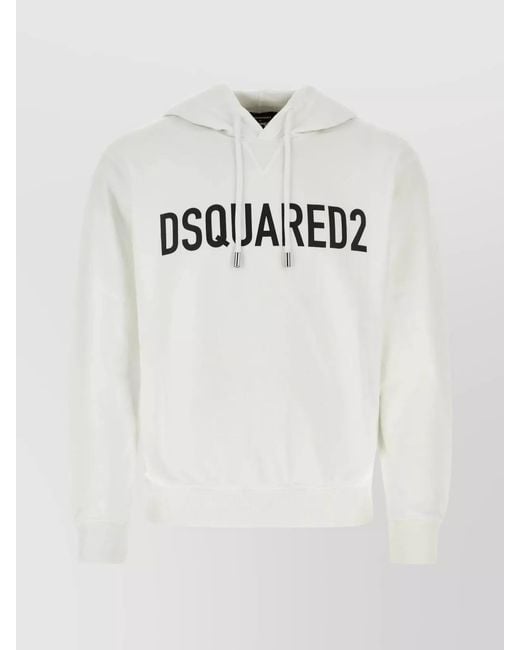 DSquared² White Cotton Logo Print Hooded Sweatshirt for men