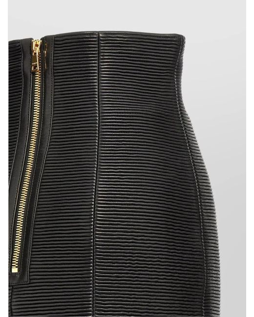 Balmain Black Leather High-Rise Fitted Skirt