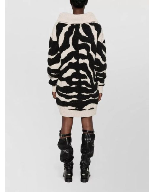 Moschino Natural Animal Print Knitted Dress Long Sleeves Turtleneck
