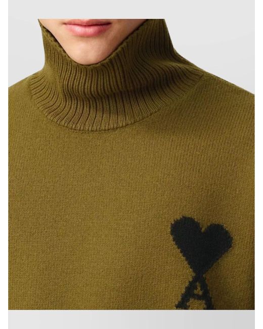 AMI Green Wool Funnel Neck Jumper