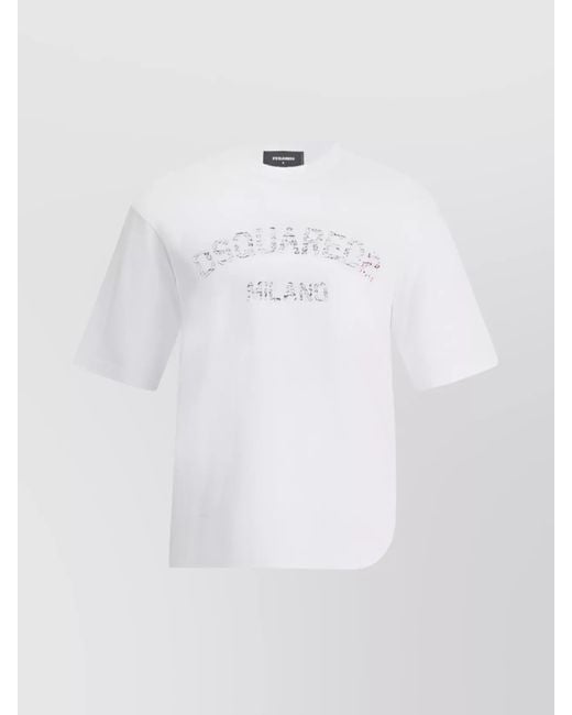 DSquared² White Cotton Loose-Fit Printed T-Shirt for men