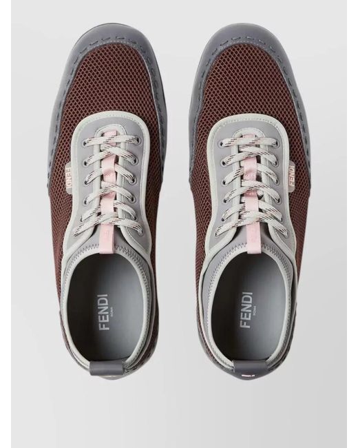 Fendi Gray Fit Mesh Leather Sneakers Rubber Sole for men