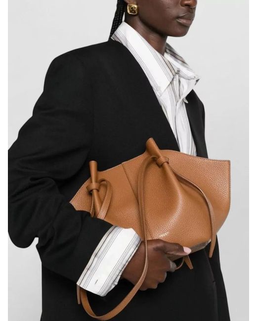 Yuzefi Brown Mochi Shoulder Tote Bag Knot Detail