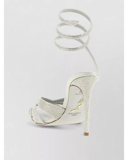 Rene Caovilla White Dania Pumps Rhinestones Spiral Ankle Strap