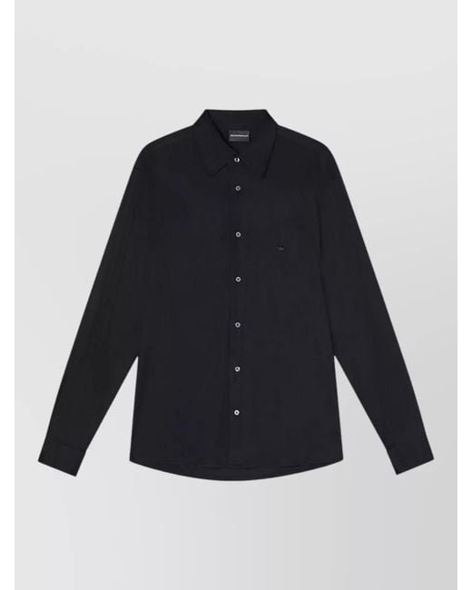 Emporio Armani Blue Cotton Shirt Long Sleeves Regular Fit Collar for men