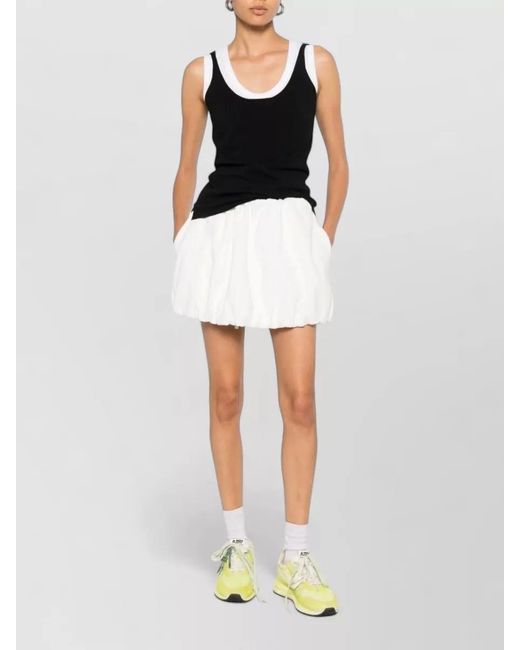 DUNST White Cotton Mini Skirt Bubble Hem Pockets