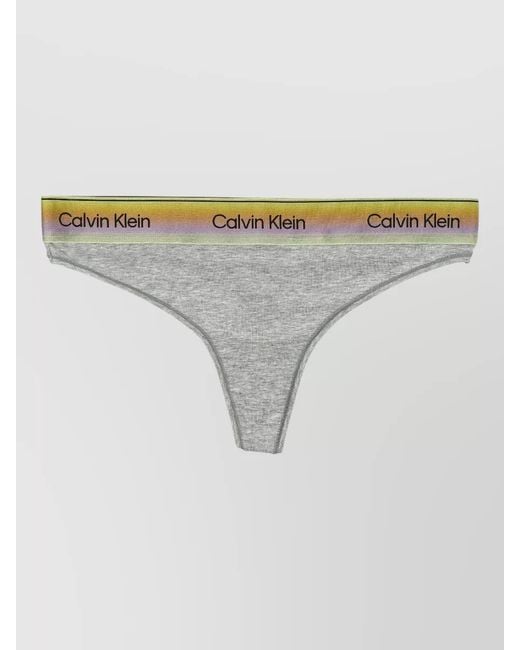 Calvin Klein Gray Thong Band Logo Elastic Waistband