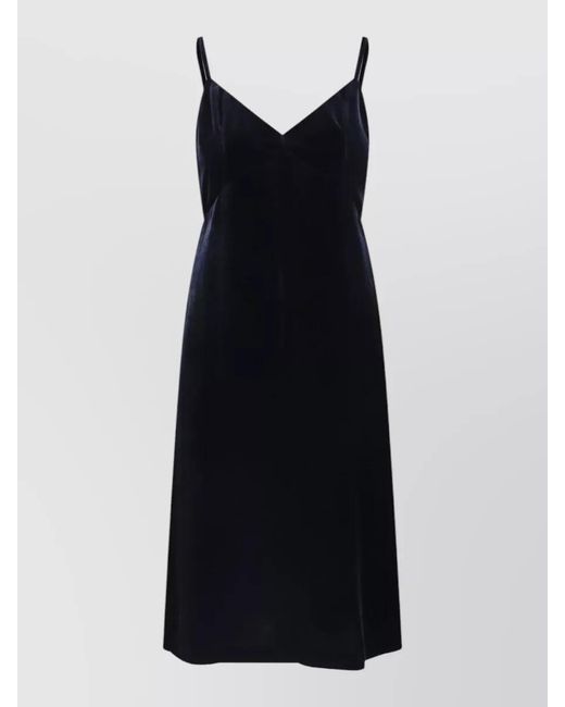 Aspesi Black Velvet Knee Length Dress V Neck Straps
