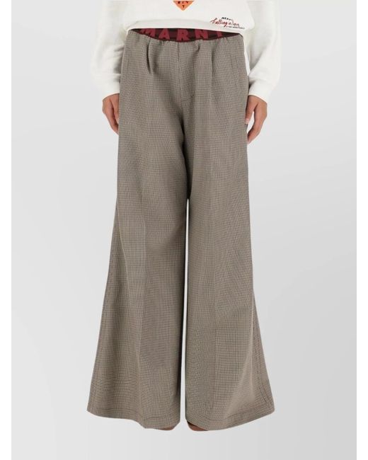 Marni Gray High-Rise Pleated Wide-Leg Trousers With Belt Loops