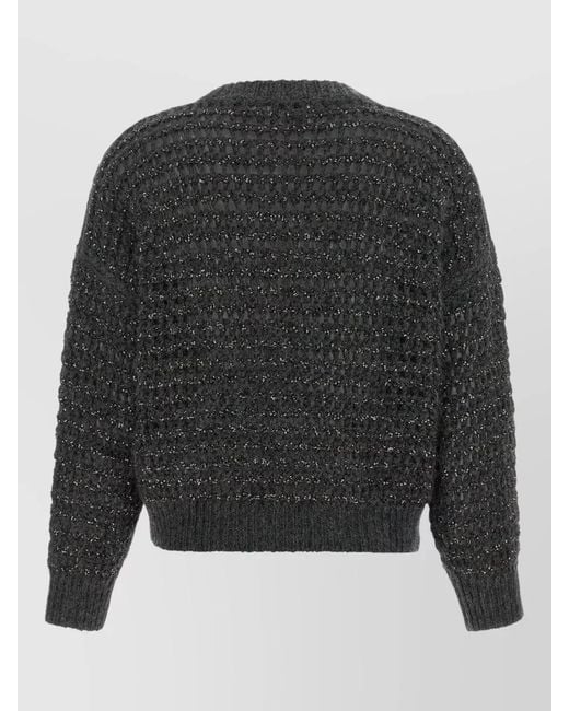 Brunello Cucinelli Gray Braided Stripe Wool Cashmere Sweater