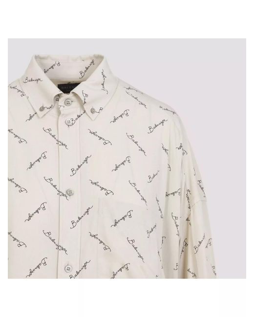 Balenciaga Natural Viscose Oversized Logo-Print Shirt