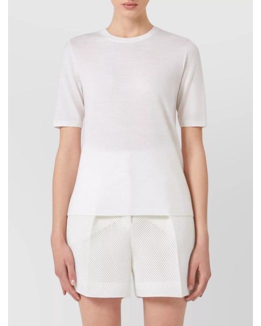 Max Mara White Virgin Wool Fine-Knit Slim-Fit Short-Sleeve Crew-Neck Top