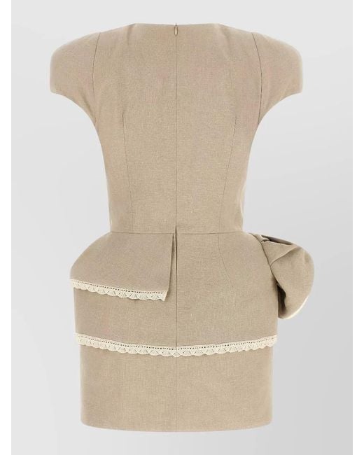Magda Butrym Natural Lace Trim Peplum Dress Cap Sleeves