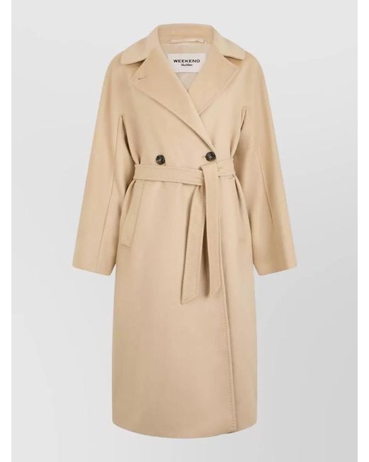 Weekend by Maxmara Natural Double Breasted Wool Midi Coat Belt