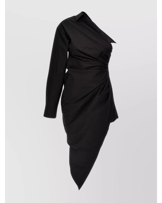 Alexander Wang Black Asymmetric One-Shoulder Cotton Midi Dress