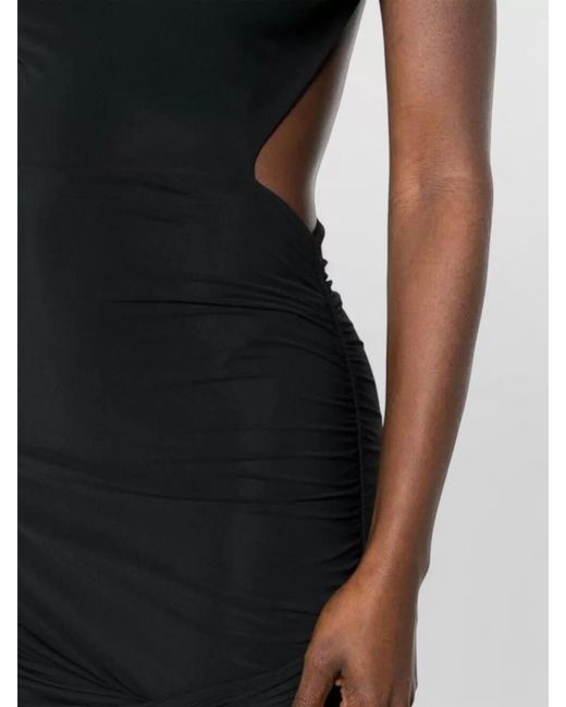 Amazuìn Black Ester Mini Dress Cutout Ruched Shoulder