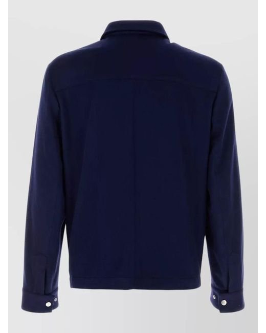 Brunello Cucinelli Blue Cashmere Jacket Collared Design Front Pockets for men