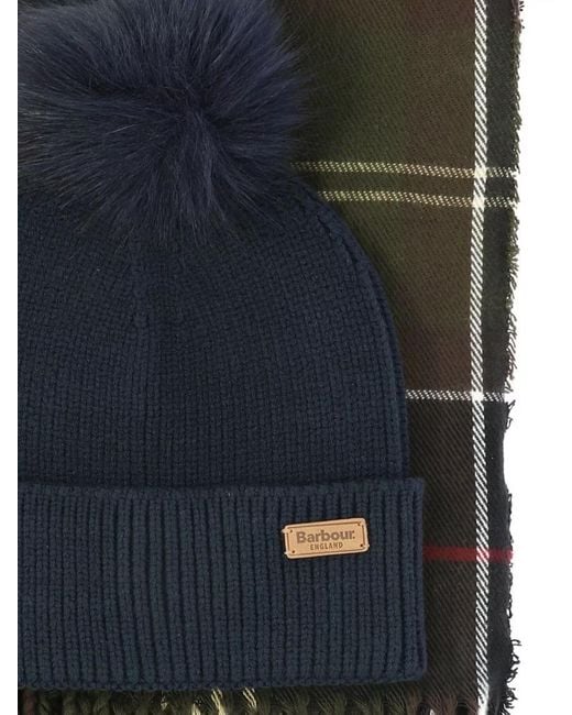 Barbour Black "Dover" Check Pattern Scarf And Beanie Set