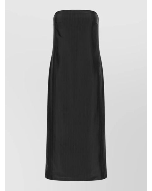 Loulou de Saison Black Striped Off-The-Shoulder Sleeveless Midi Dress