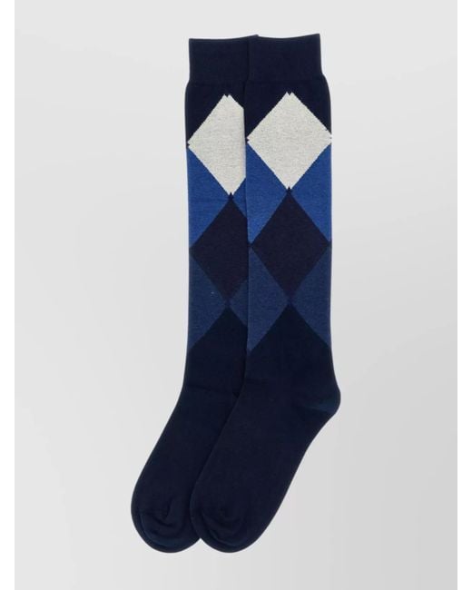 Ballantyne Blue Knee-High Argyle Pattern Diamond Socks for men