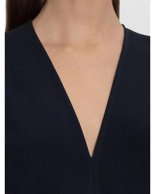 Victoria Beckham Blue Blouson V-Neck Midi Dress