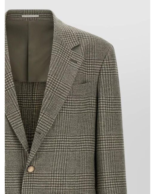 Brunello Cucinelli Green Prince Wales Single Breasted Wool Cashmere Blazer for men