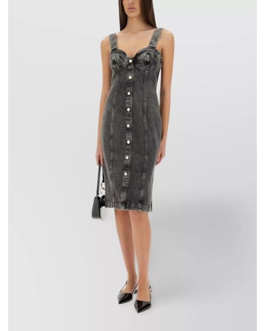 Moschino Gray Denim Slim-Fit Midi Dress