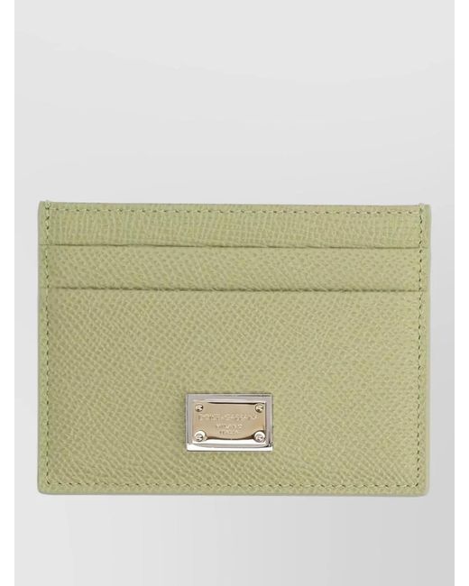 Dolce & Gabbana Green Leather Logo-Plaque Cardholder