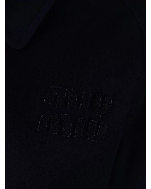 Miu Miu Blue Longline Jacket Featuring Buttoned Cuffs Detail