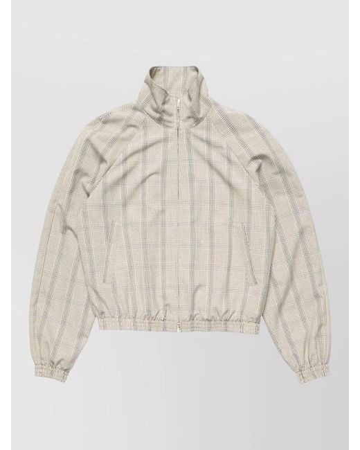 Acne Natural Checked Crewneck Jacket High Collar Cuffs