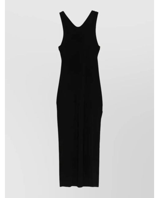 Norma Kamali Black Racer Neck Long Dress Side Slit