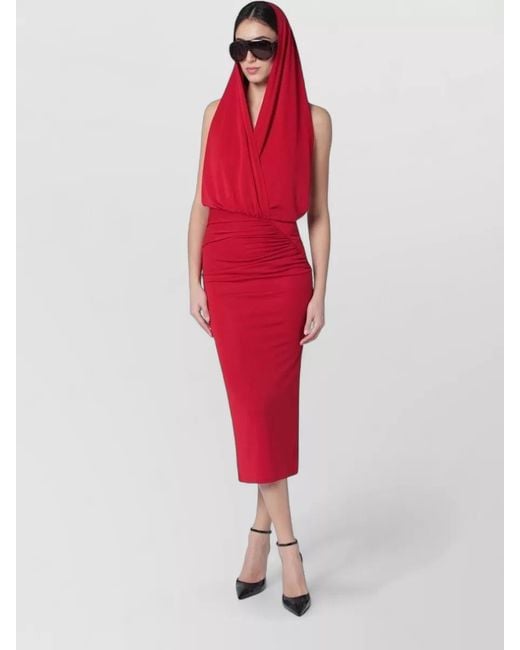 ANDAMANE Red Hooded Midi Dress