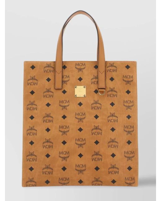 MCM Brown Rectangular Canvas Small Aren Shopping Bag