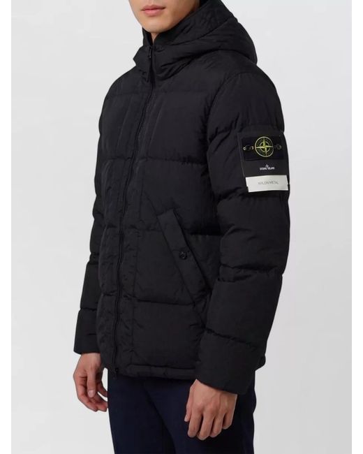 Stone Island Black Econyl Nylon Down Jacket for men
