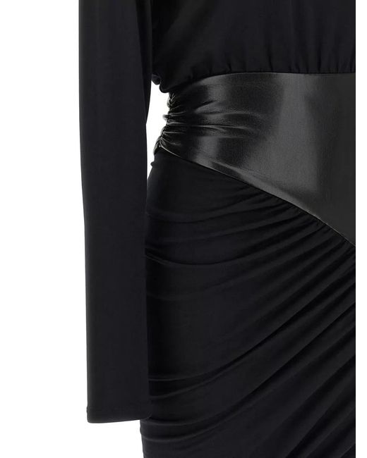 ANDAMANE Black Bodycon Ruched Dress Round Neck Waistband