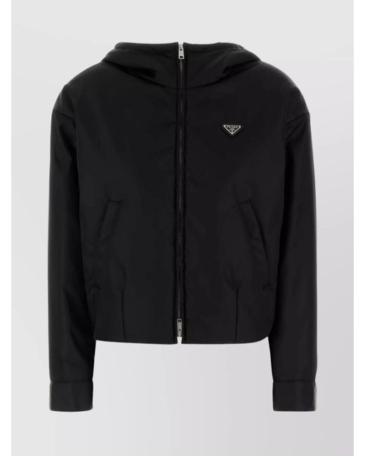 Prada Black Nylon Padded Jacket With Hood And Elasticated Hem