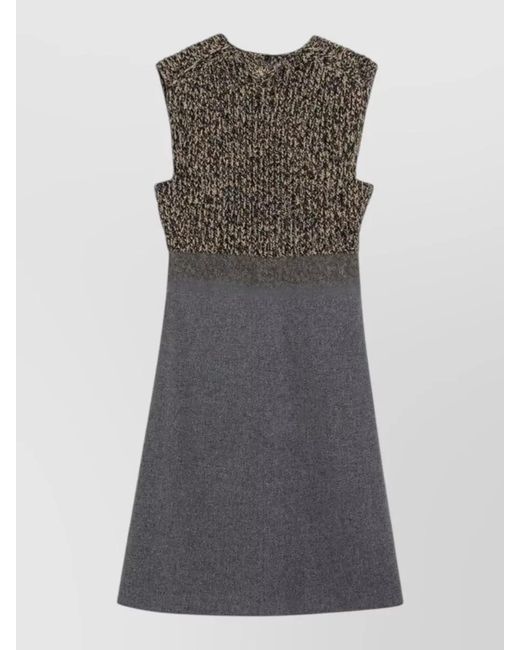 Prada Gray A Line Sleeveless Dress Textured Two Tone