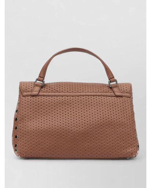 Zanellato Brown Shoulder Bag Perforated Texture Top Handle