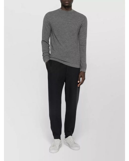 Emporio Armani Gray Virgin Wool Crew Neck Textured Sweater for men