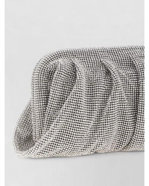 Benedetta Bruzziches Gray Crystal-Embellished Draped Clutch Bag
