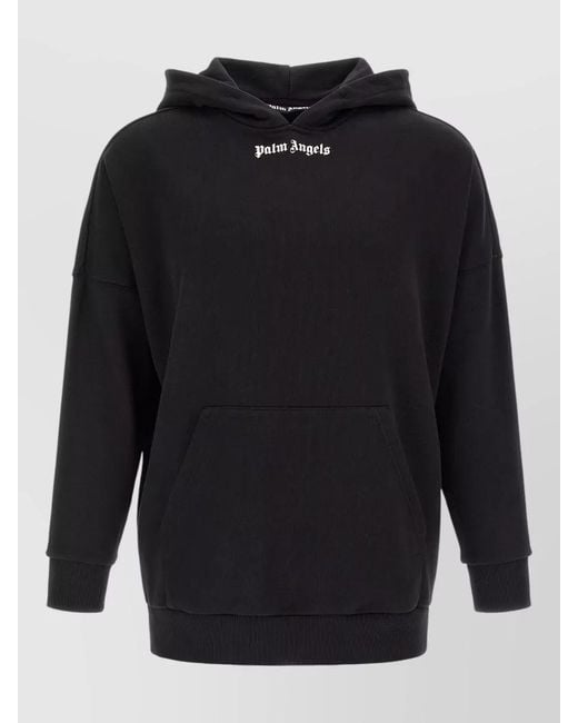 Palm Angels Blue Logo Hooded Sweatshirt Kangaroo Pocket Ribbed Cuffs for men