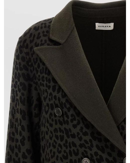 P.A.R.O.S.H. Black Animal Print Blazer Double Breasted Pockets Lapels